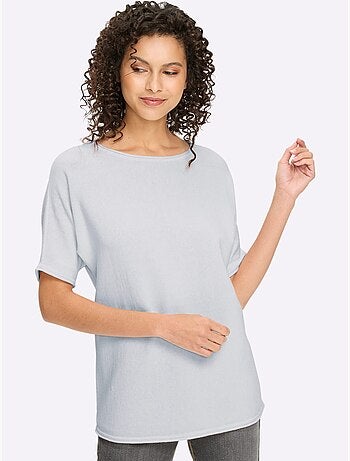 Pull à manches courtes bords roulés aux finitions - taille standard - helline