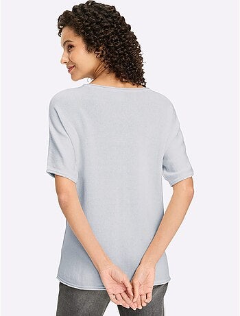 Pull à manches courtes bords roulés aux finitions - taille standard - helline