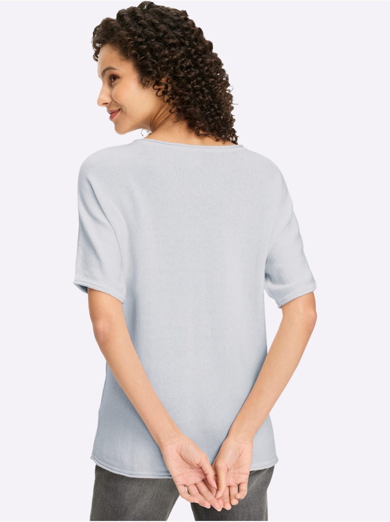 Pull à Manches Courtes Bords Roulés Aux Finitions - Taille Standard - Helline Bleu clair - Kiabi