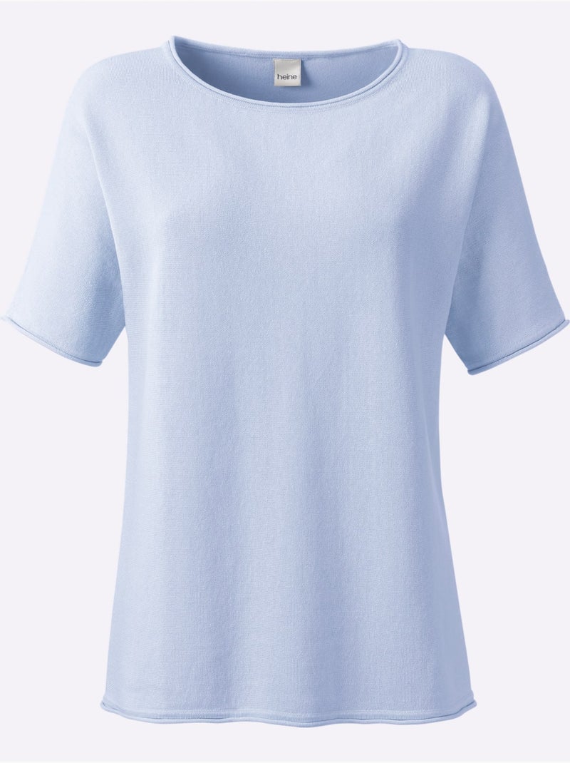 Pull à Manches Courtes Bords Roulés Aux Finitions - Taille Standard - Helline Bleu clair - Kiabi