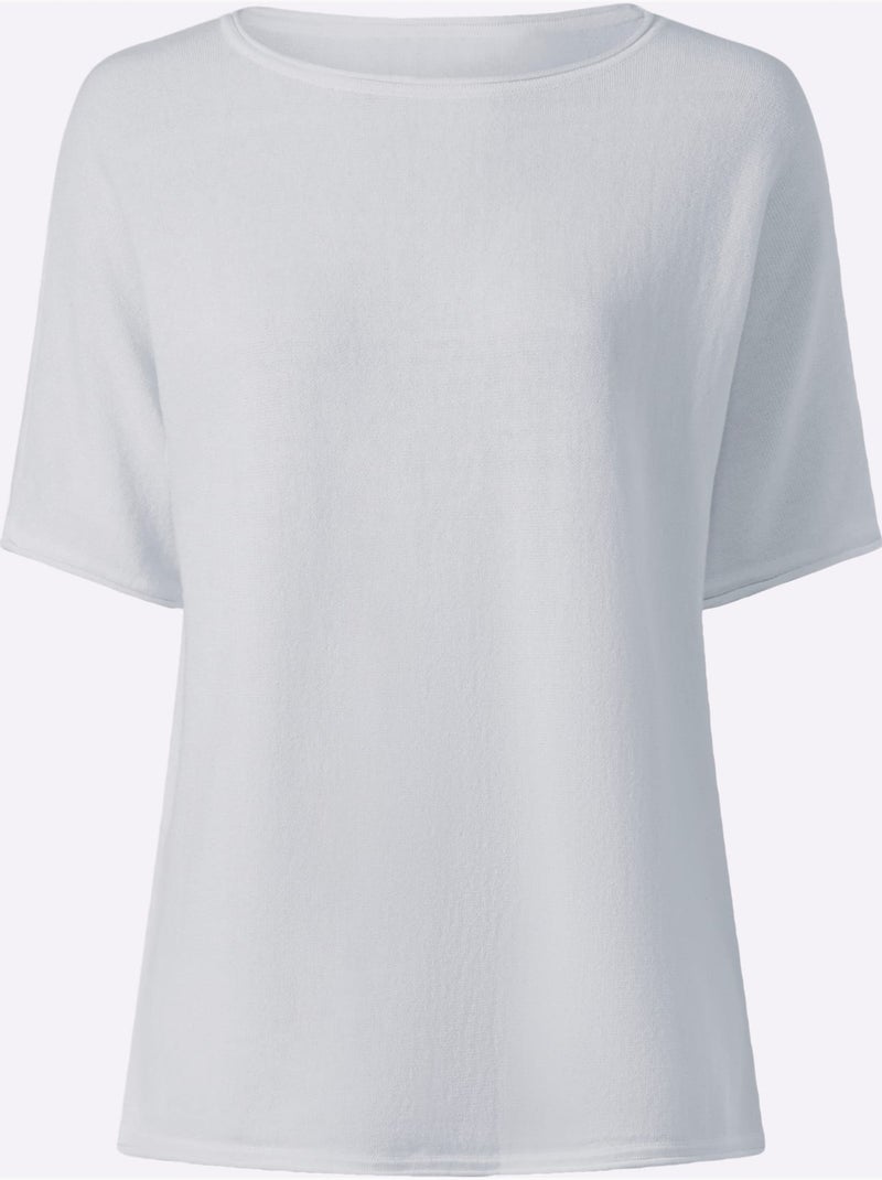 Pull à Manches Courtes Bords Roulés Aux Finitions - Taille Standard - Helline Bleu clair - Kiabi