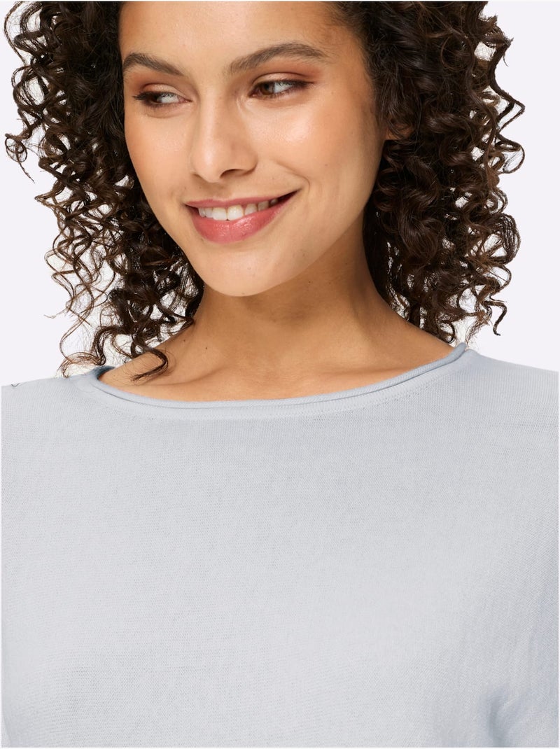 Pull à Manches Courtes Bords Roulés Aux Finitions - Taille Standard - Helline Bleu clair - Kiabi