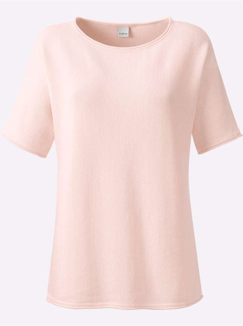 Pull à Manches Courtes Bords Roulés Aux Finitions - Taille Standard - Helline Rose clair - Kiabi