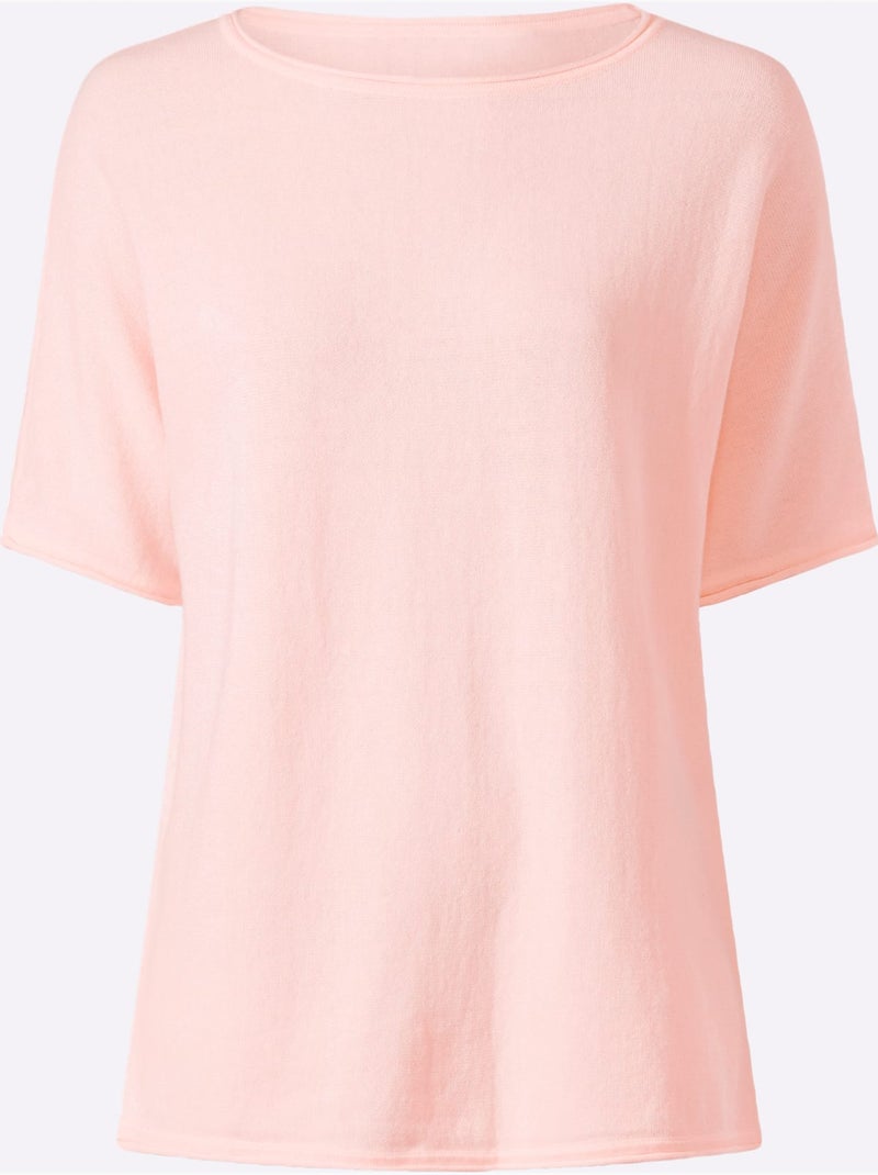 Pull à Manches Courtes Bords Roulés Aux Finitions - Taille Standard - Helline Rose clair - Kiabi