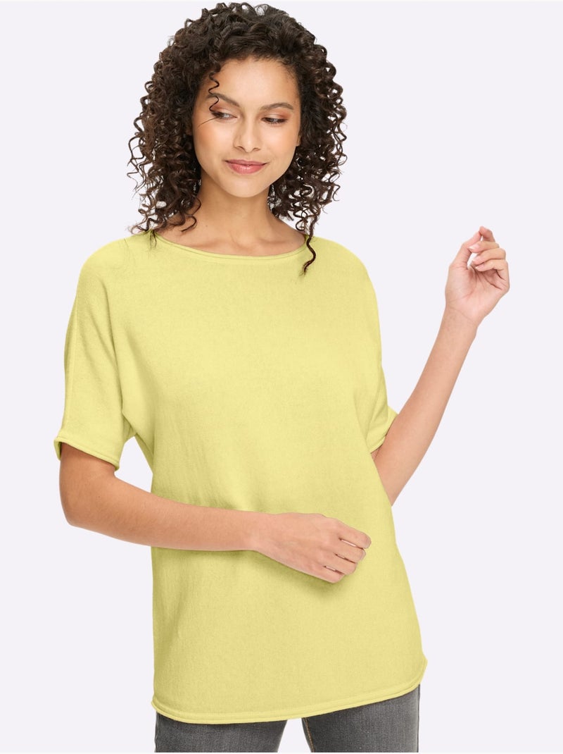 Pull à Manches Courtes Bords Roulés Aux Finitions - Taille Standard - Helline Vert pistache - Kiabi