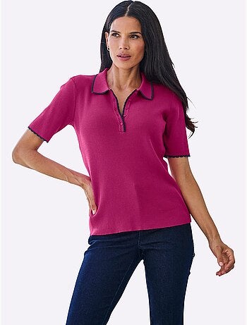 Pull à Manches Courtes Col Polo Avec Bord Ondulé - Taille Standard - Helline