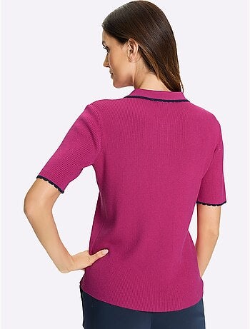 Pull à Manches Courtes Col Polo Avec Bord Ondulé - Taille Standard - Helline