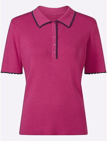 Pull à Manches Courtes Col Polo Avec Bord Ondulé - Taille Standard - Helline