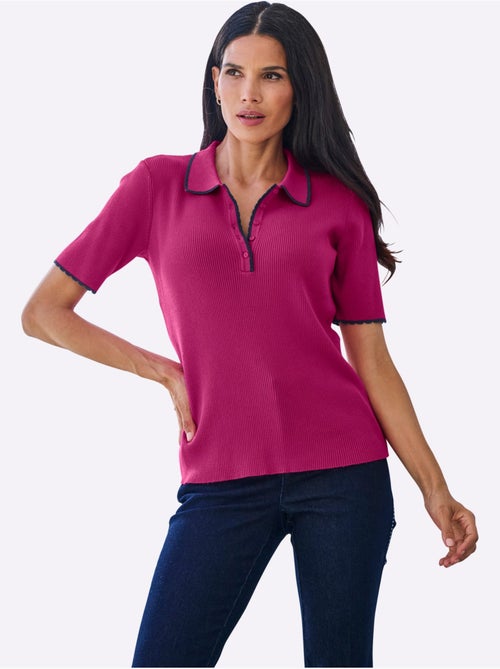 Pull à Manches Courtes Col Polo Avec Bord Ondulé - Taille Standard - helline - Kiabi