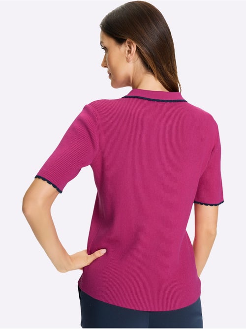 Pull à Manches Courtes Col Polo Avec Bord Ondulé - Taille Standard - helline - Kiabi