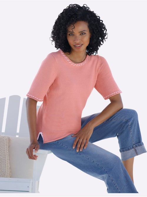 Pull à Manches Courtes Contrastes Mode - Taille Standard - helline - Kiabi