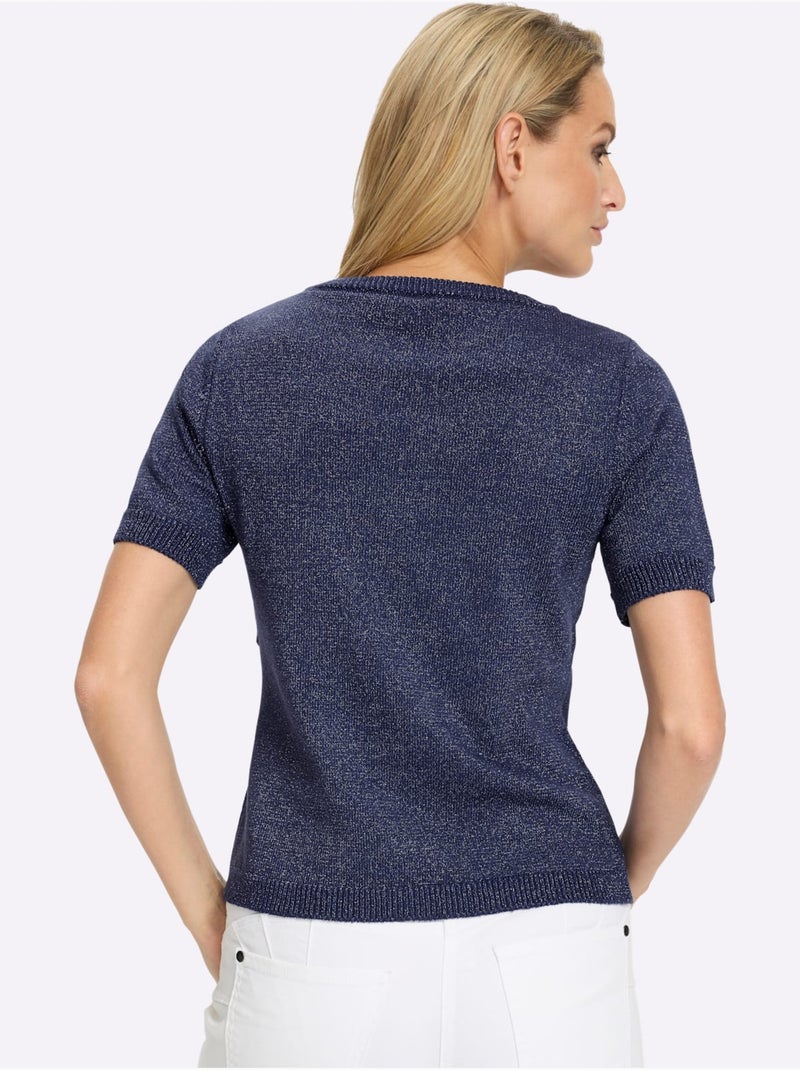 Pull à Manches Courtes élégante Application De Perles - Taille Standard - Helline Bleu foncé - Kiabi