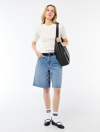 Pull à manches courtes en maille crochet ajourée