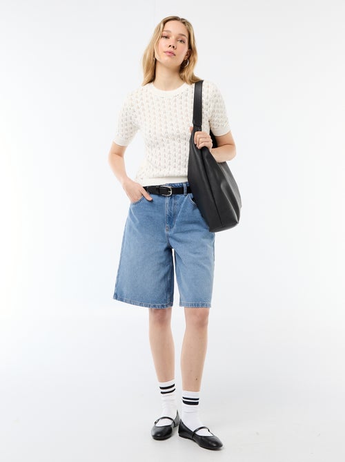 Pull à manches courtes en maille crochet ajourée - Kiabi