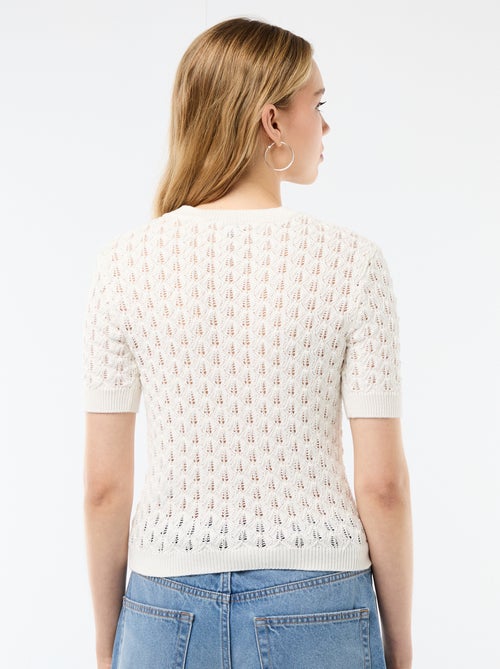 Pull à manches courtes en maille crochet ajourée - Kiabi