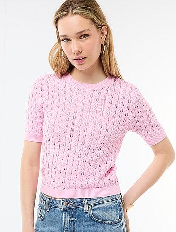 Pull à manches courtes en maille crochet ajourée