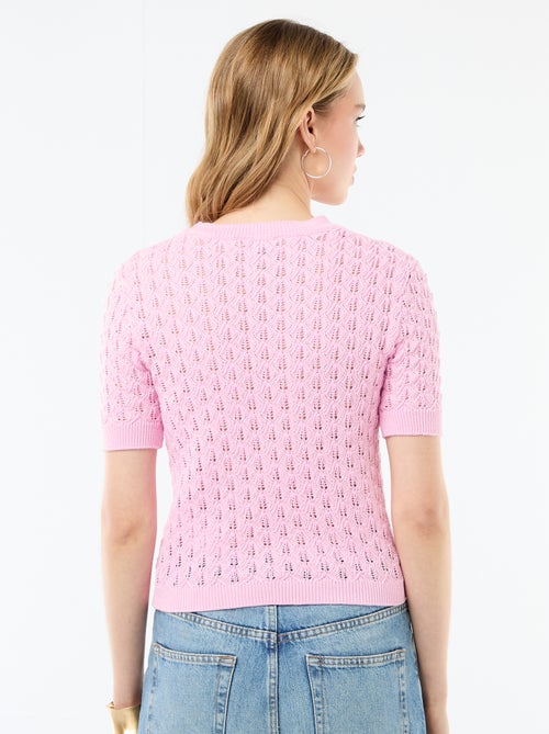 Pull à manches courtes en maille crochet ajourée - Kiabi