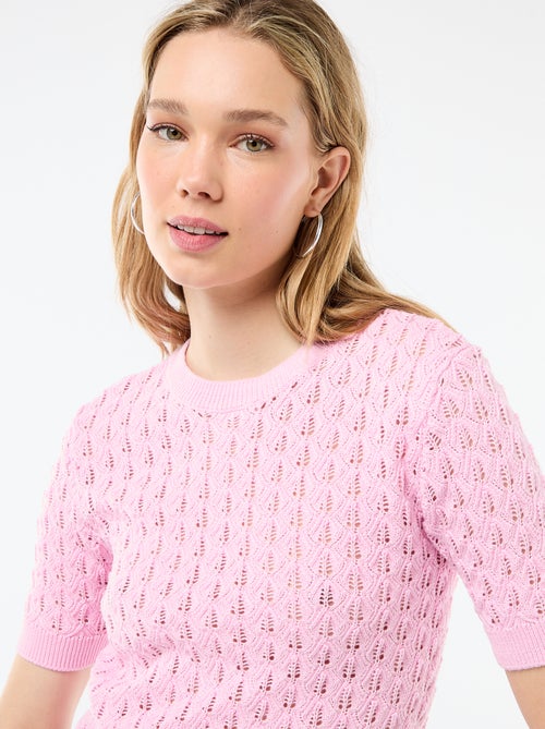 Pull à manches courtes en maille crochet ajourée - Kiabi