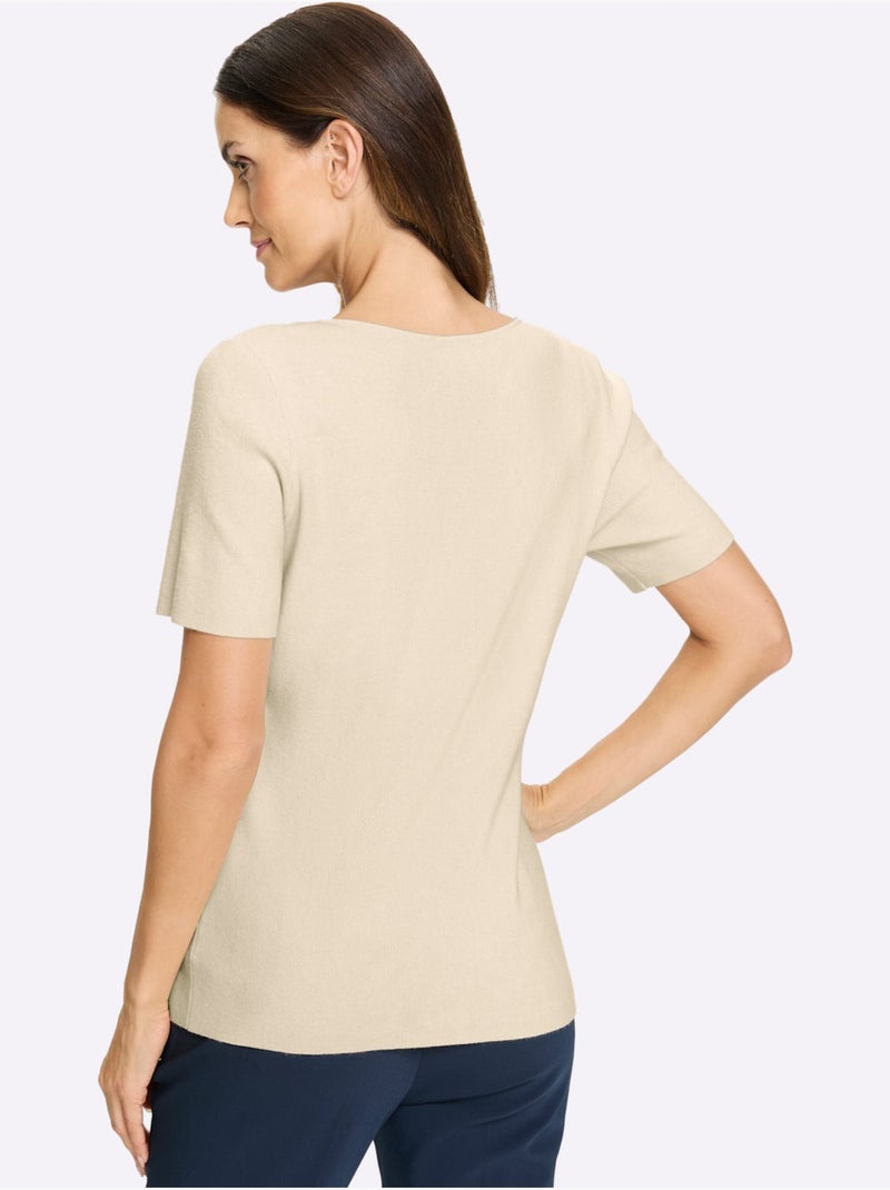 Pull à Manches Courtes Encolure En Forme De Cœur - Taille Standard - Helline Ivoire - Kiabi