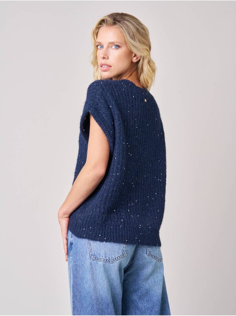 Pull à manches courtes femme en maille douce 'deeluxe' Bleu marine - Kiabi