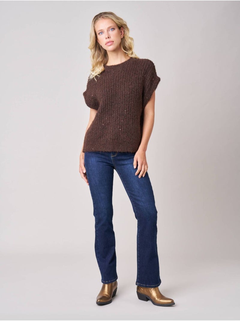 Pull à manches courtes femme en maille douce 'deeluxe' Marron - Kiabi