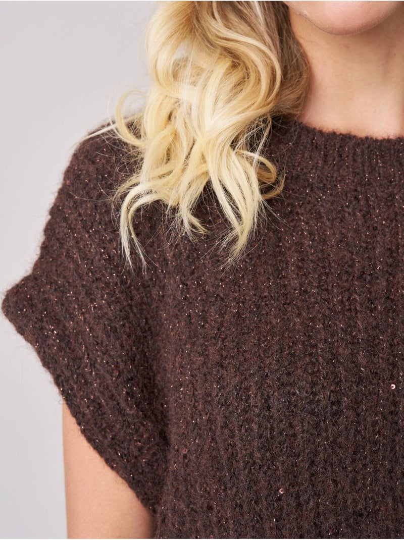 Pull à manches courtes femme en maille douce 'deeluxe' Marron - Kiabi