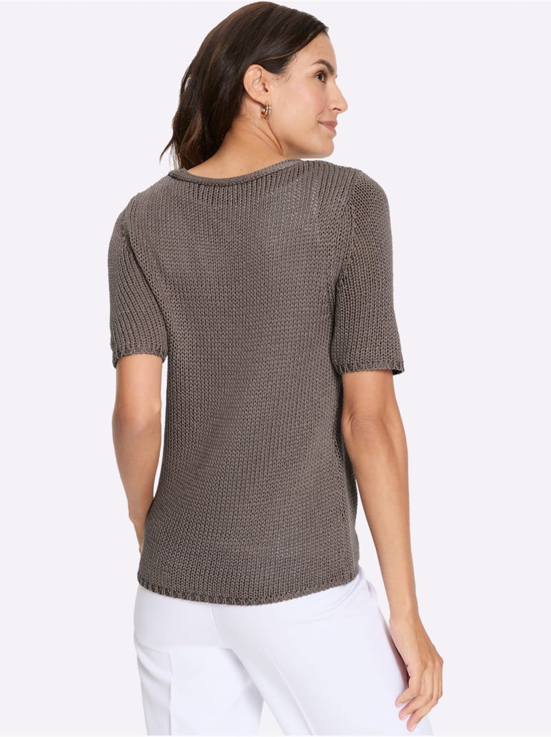 Pull à Manches Courtes Fil Fantaisie Facile D'entretien - Taille Standard - Witt Gris taupe - Kiabi