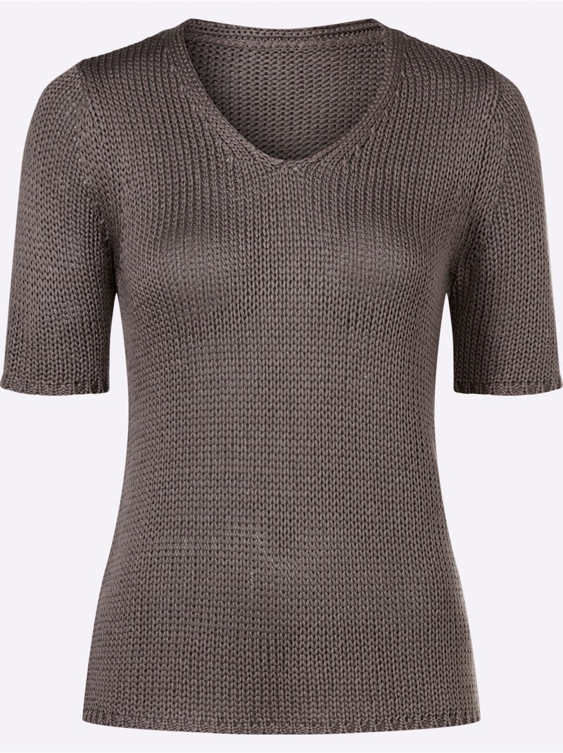 Pull à Manches Courtes Fil Fantaisie Facile D'entretien - Taille Standard - Witt Gris taupe - Kiabi