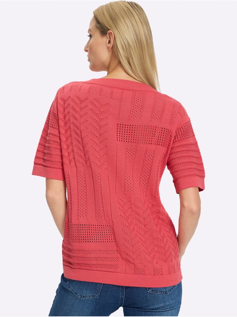 Pull à Manches Courtes Joli Motif Ajouré - Taille Standard - Helline Rose - Kiabi