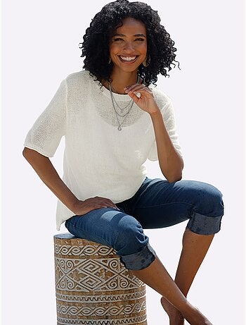 Pull à Manches Courtes Jolie Structure Tricot - Taille Standard - Helline