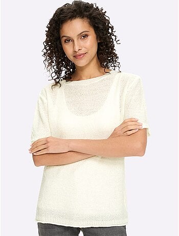 Pull à Manches Courtes Jolie Structure Tricot - Taille Standard - Helline