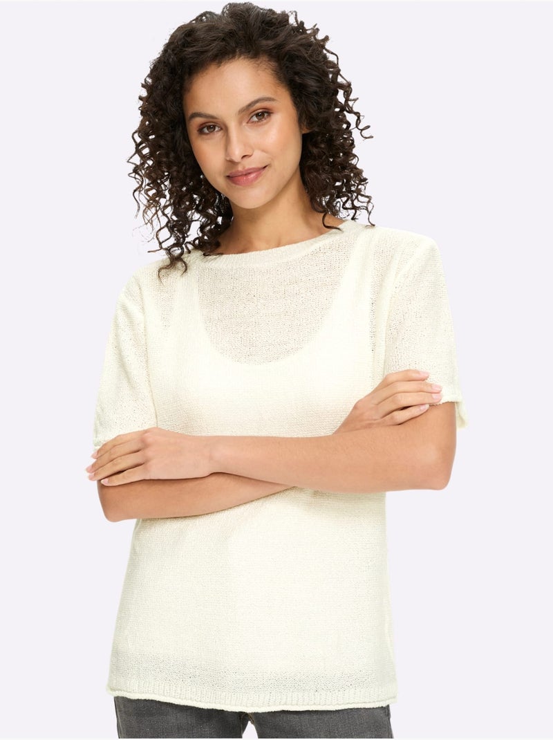 Pull à Manches Courtes Jolie Structure Tricot - Taille Standard - Helline Ecru - Kiabi