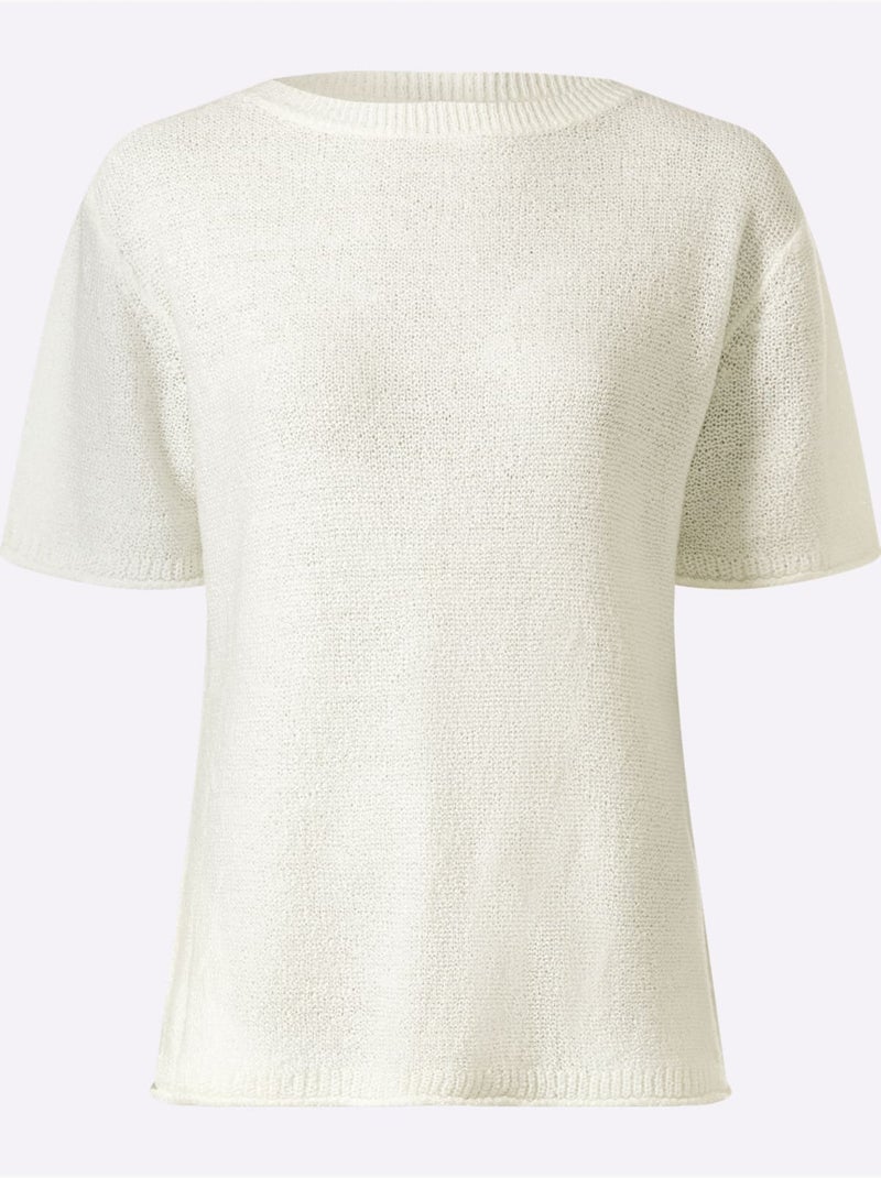 Pull à Manches Courtes Jolie Structure Tricot - Taille Standard - Helline Ecru - Kiabi