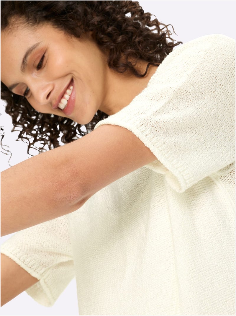 Pull à Manches Courtes Jolie Structure Tricot - Taille Standard - Helline Ecru - Kiabi