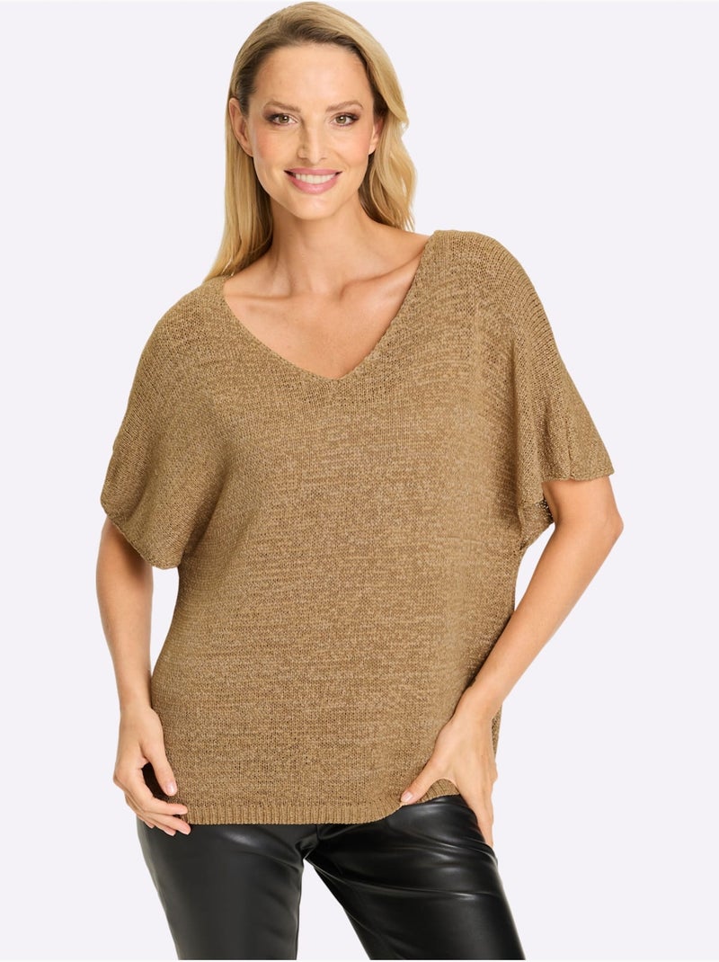 Pull à Manches Courtes Mancherons Tendance - Taille Standard - Helline Marron - Kiabi