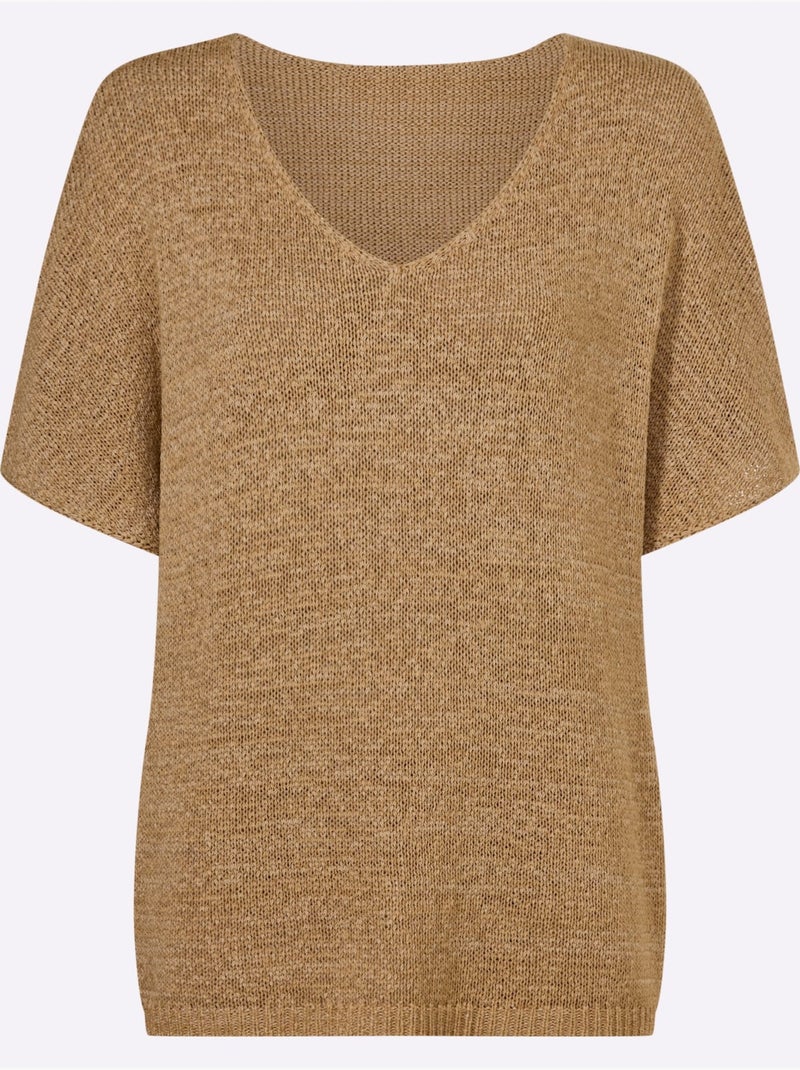 Pull à Manches Courtes Mancherons Tendance - Taille Standard - Helline Marron - Kiabi
