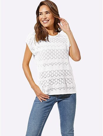 Pull à Manches Courtes Motif Ajouré Léger - Taille Standard - Moda Vilona