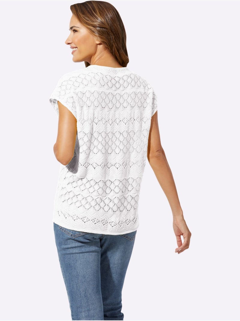 Pull à Manches Courtes Motif Ajouré Léger - Taille Standard - Moda Vilona Blanc - Kiabi