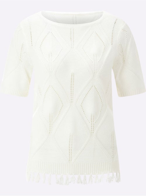 Pull à Manches Courtes Motif Ajouré Léger - Taille Standard - Moda Vilona - Kiabi Pull à Manches Courtes Motif Ajouré Léger - Taille Standard - Moda Vilona - Kiabi