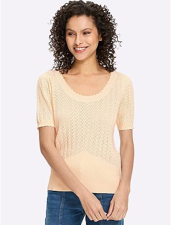 Pull à Manches Courtes Motif Ajouré Transparent Discret - Taille Standard - Helline