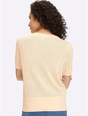 Pull à Manches Courtes Motif Ajouré Transparent Discret - Taille Standard - Helline