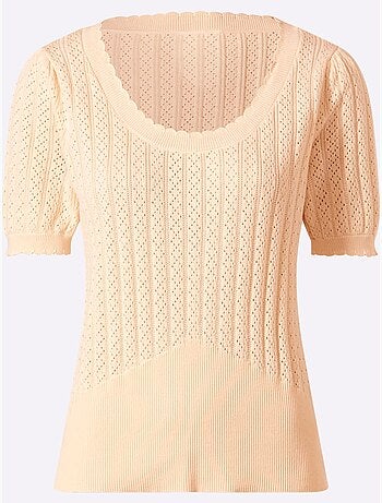 Pull à Manches Courtes Motif Ajouré Transparent Discret - Taille Standard - Helline