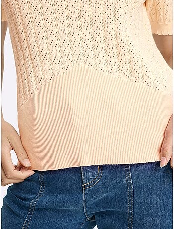 Pull à Manches Courtes Motif Ajouré Transparent Discret - Taille Standard - Helline