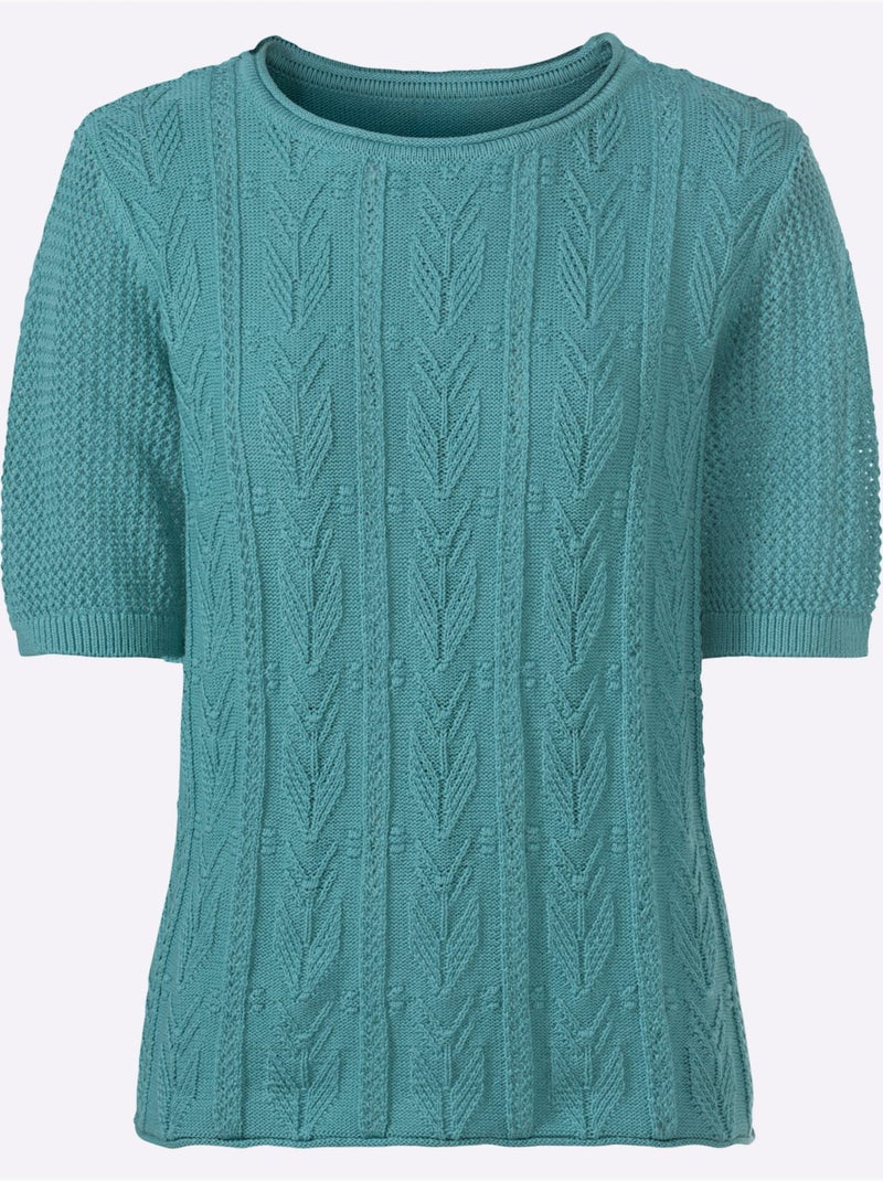 Pull à Manches Courtes Motif Tricoté Affinant - Taille Standard - Witt Bleu encre - Kiabi