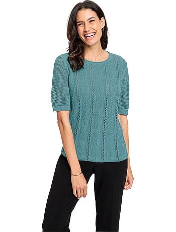 Pull à Manches Courtes Motif Tricoté Affinant - Taille Standard - Witt