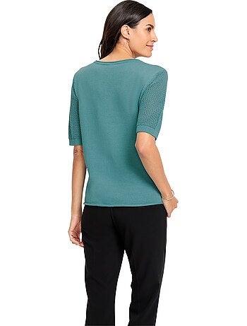 Pull à Manches Courtes Motif Tricoté Affinant - Taille Standard - Witt