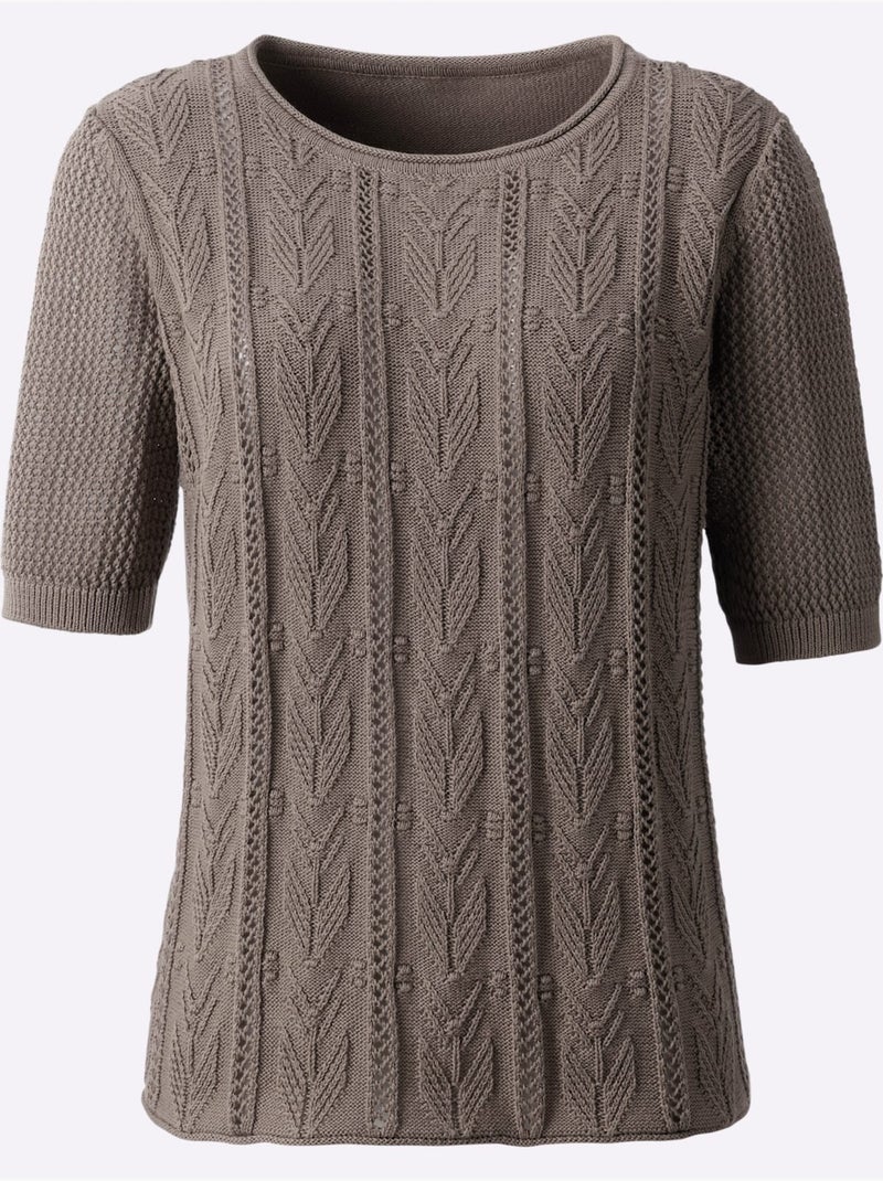 Pull à Manches Courtes Motif Tricoté Affinant - Taille Standard - Witt Gris taupe - Kiabi