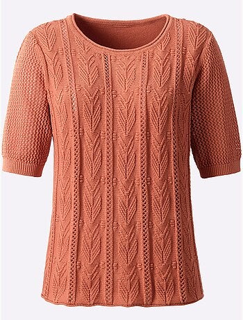 Pull à Manches Courtes Motif Tricoté Affinant - Taille Standard - Witt