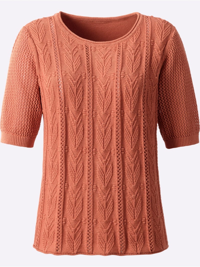 Pull à Manches Courtes Motif Tricoté Affinant - Taille Standard - Witt Orange - Kiabi