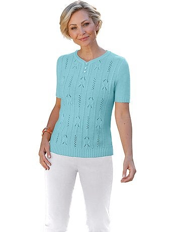 Pull à Manches Courtes Motif Tricoté Avec Partie Ajourée Devant - Taille Standard - Witt